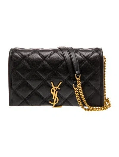 Pre-owned Saint Laurent Leather Becky Chain Wallet In Black