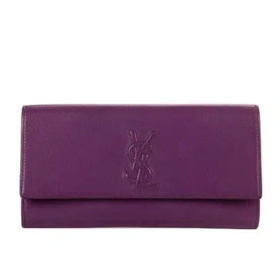 Pre-owned Saint Laurent Leather Belle De Jour Clutch In Purple