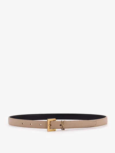 Saint Laurent Leather Belt In Beige