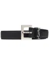 Saint Laurent Cassandre Square Buckle Belt In Lambskin In Black