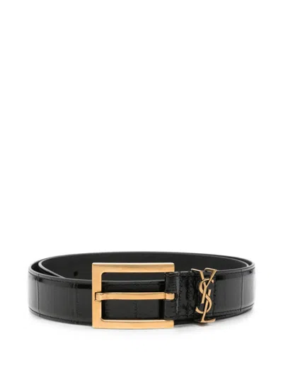 Saint Laurent Leather Belt In Black