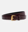 Saint Laurent Textured Leather Belt In Burgundy