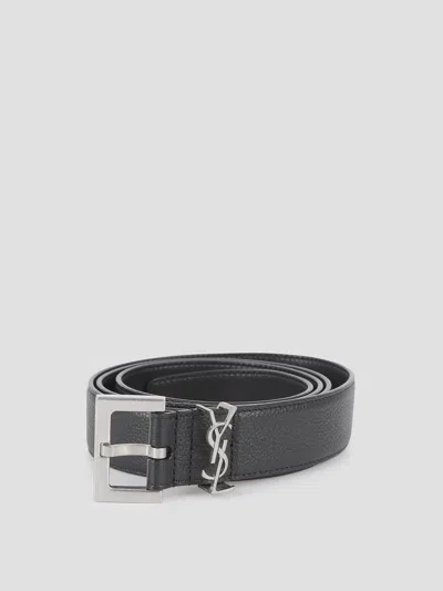 Saint Laurent Leather Belt In Gray