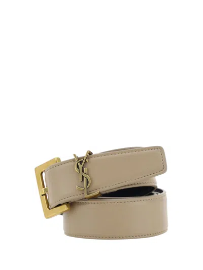 Saint Laurent Cassandre Thin Belt With Square Buckle In Box Leather Accessories In Gold