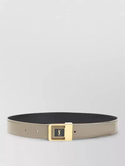 Saint Laurent Leather Belt Slim Design Adjustable Fit In Gray