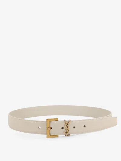 Saint Laurent Leather Belt In White