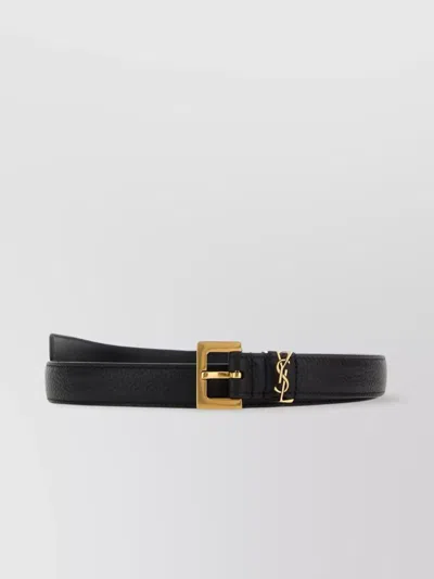 Saint Laurent Leather Belt With Adjustable Length And Pebbled Texture In Black