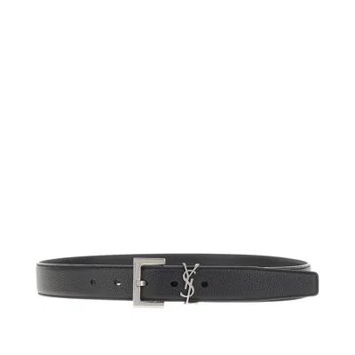 Saint Laurent Leather Belt With Cassandre Detail In Multi