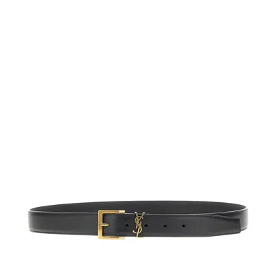 Saint Laurent Leather Belt With Cassandre Logo In White