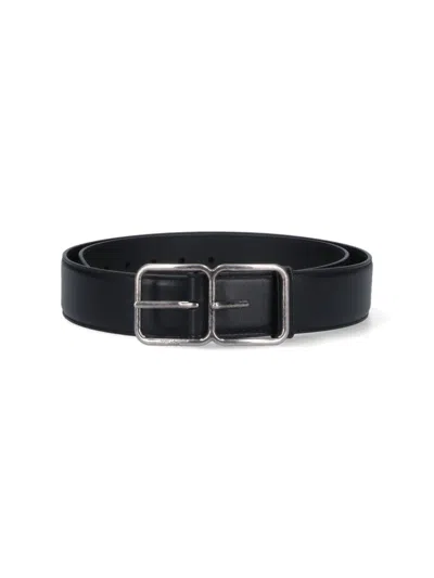 Saint Laurent Leather Belt With Double Buckle In Black