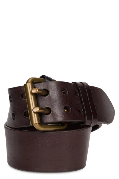 Saint Laurent Leather Belt With Gold Buckle In Brown