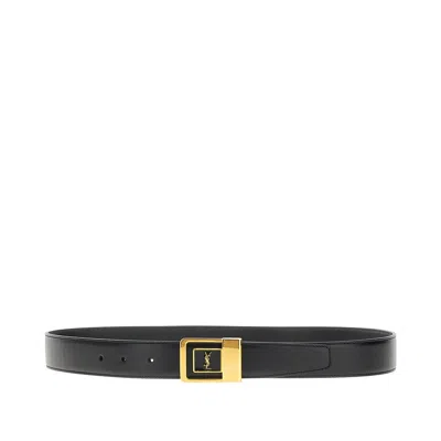 Saint Laurent Leather Belt With 'la 66' Buckle In Black