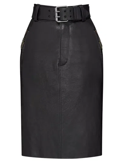 Saint Laurent Leather Belted Pencil Skirt In Black