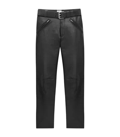 SAINT LAURENT LEATHER BELTED TROUSERS