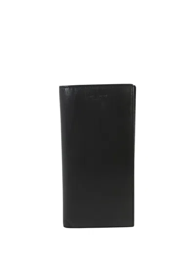 Pre-owned Saint Laurent Leather Bifold Long Wallet In Black