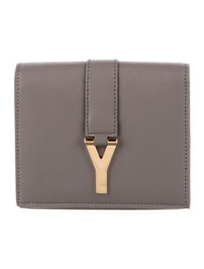 Pre-owned Saint Laurent Leather Bifold Wallet In Grey