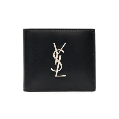 Saint Laurent Leather Bi-fold Wallet With Monogram In Black