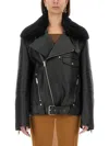 Saint Laurent Leather Biker Jacket In Multi