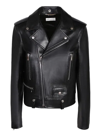 Saint Laurent Leather Biker Jacket In Black