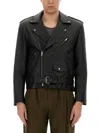 Saint Laurent Belted Leather Biker Jacket In Black