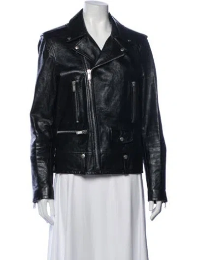 Pre-owned Saint Laurent Leather Biker Jacket In Black/blue