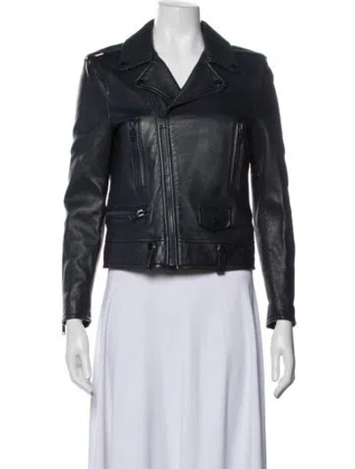 Pre-owned Saint Laurent Leather Biker Jacket In Blue