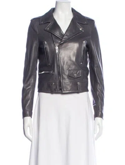 Pre-owned Saint Laurent Leather Biker Jacket In Gray
