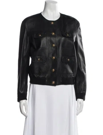 Pre-owned Saint Laurent Leather Biker Jacket In Gray