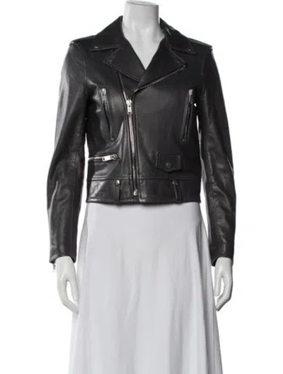 Pre-owned Saint Laurent Leather Biker Jacket In Grey
