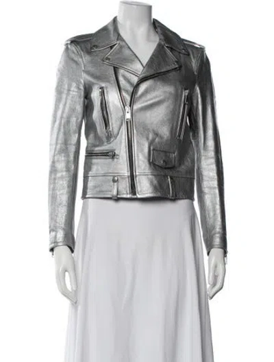 Pre-owned Saint Laurent Leather Biker Jacket In Metallic/silver