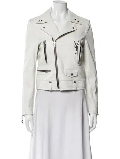 Pre-owned Saint Laurent Leather Biker Jacket In Neutral