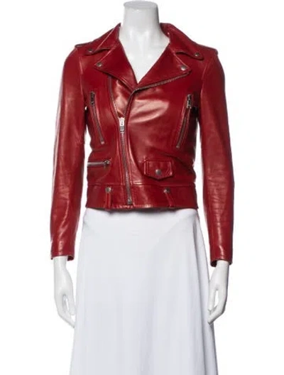 Pre-owned Saint Laurent Leather Biker Jacket In Red