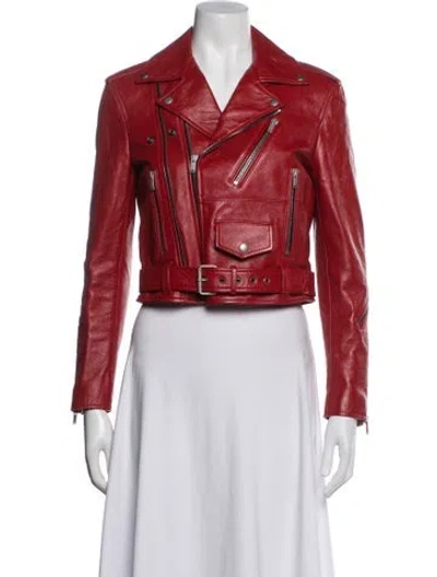 Pre-owned Saint Laurent Leather Biker Jacket In Red
