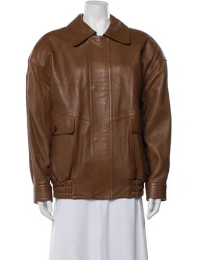 Pre-owned Saint Laurent Leather Biker Jacket W/ Tags In Brown