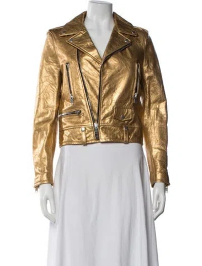 Pre-owned Saint Laurent Leather Biker Jacket In Yellow