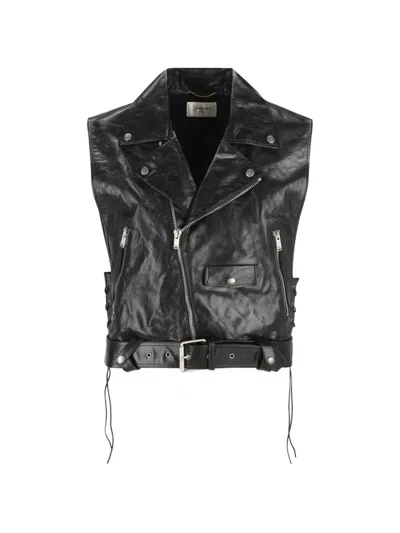 Saint Laurent Leather Biker Vest In Black