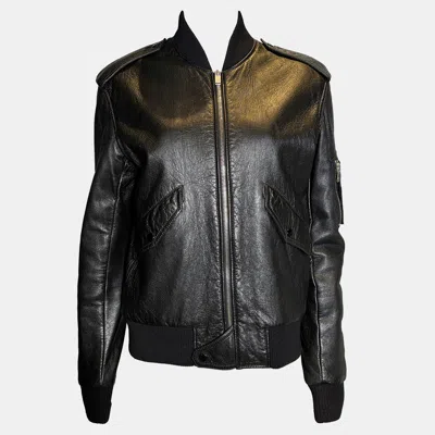 Pre-owned Saint Laurent Leather Black Bomber Jacket 48