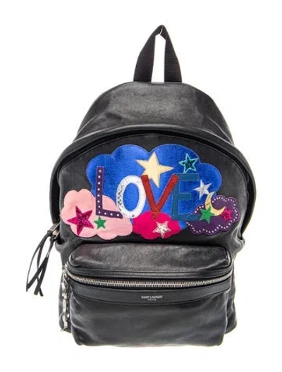 Pre-owned Saint Laurent Leather Black Sheepskin Love Applique Mini City Backpack