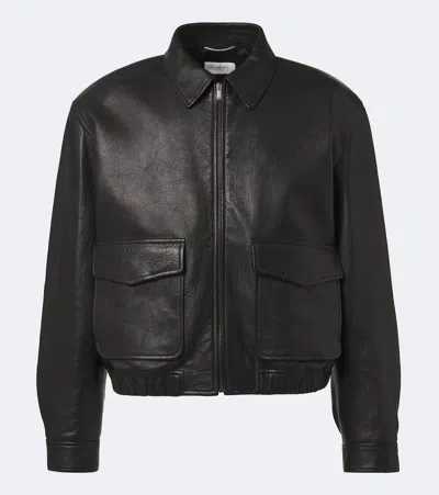 Saint Laurent Leather Blouson Jacket In Multi
