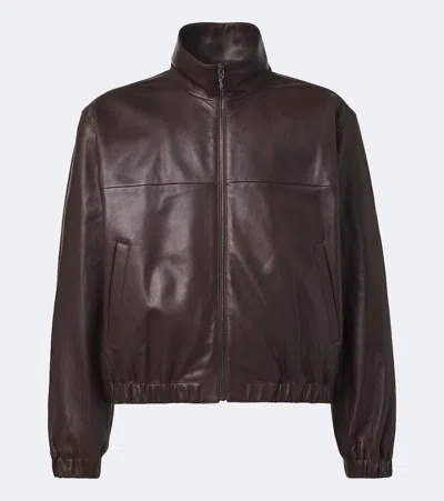 Saint Laurent Leather Blouson Jacket In Brown