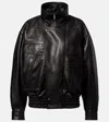 Saint Laurent Leather Bomber Jacket In Black