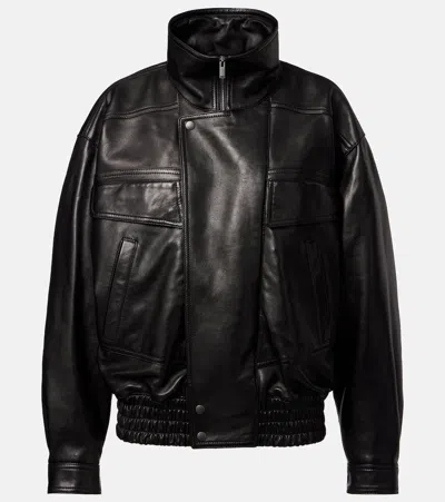 Saint Laurent Leather Bomber Jacket In Black