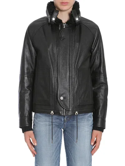 Saint Laurent Leather Bomber Jacket In Black