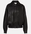 Saint Laurent Leather Bomber Jacket In Black