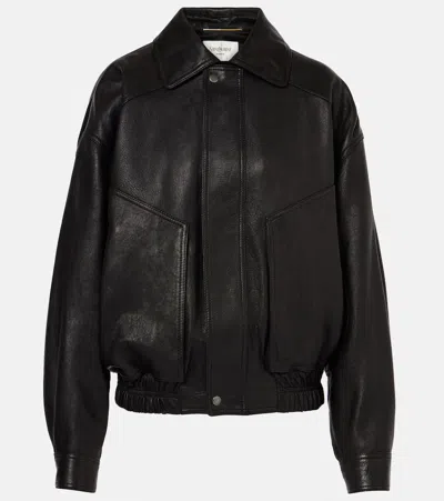 Saint Laurent Leather Bomber Jacket In Black