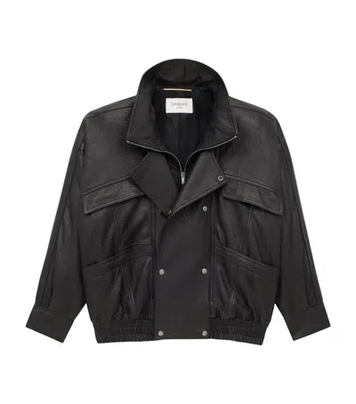 Saint Laurent Leather Bomber Jacket In Black