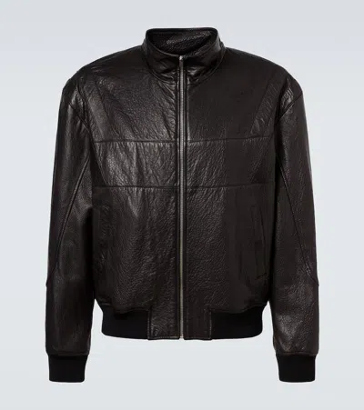 Saint Laurent Leather Bomber Jacket In Black