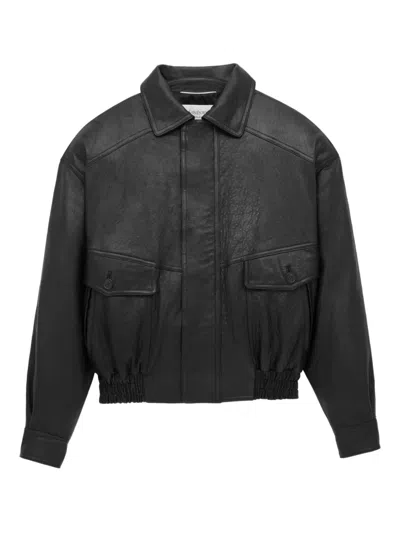 Saint Laurent Bomber Jacket In Bubbled Lambskin With Zip Clothing In Black