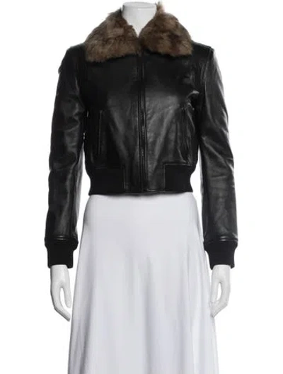 Pre-owned Saint Laurent Leather Bomber Jacket In Black