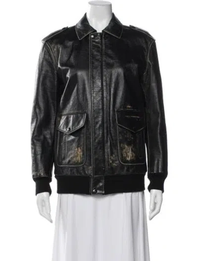 Pre-owned Saint Laurent Leather Bomber Jacket In Black